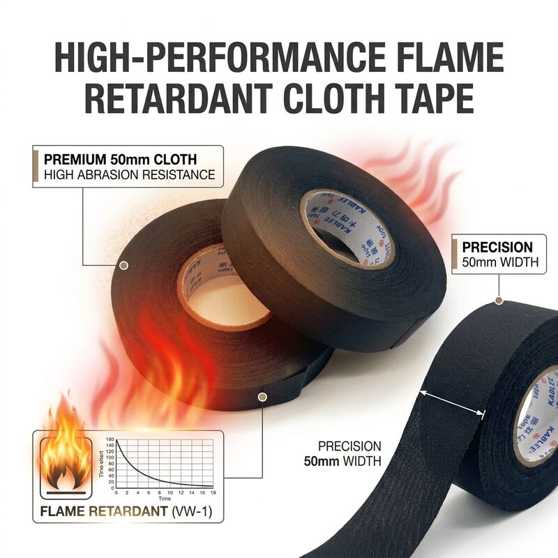Black Cloth Wire Harness Tape 25mm x 25m High Temperature Resistant Automotive Wiring Loom Wrap
